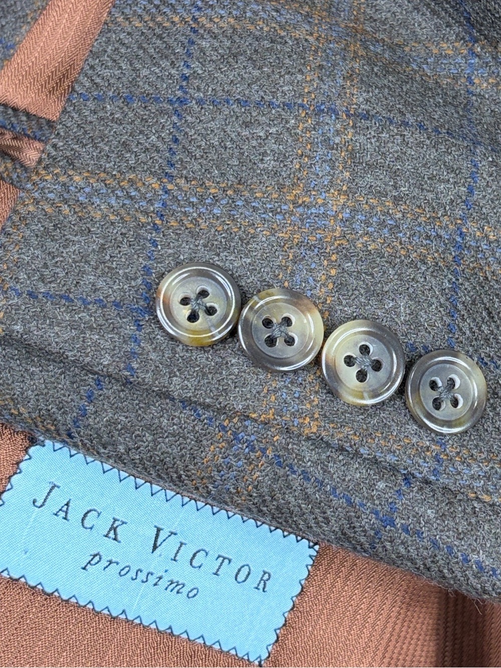 Jack Victor Sport Coat Mens 44R Brown Blue Check Wool Made in Canada Blazer